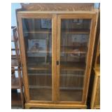 Oak Glass-Front Display Cabinet With Key