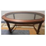 Oval Wood and Glass-Top Coffee Table