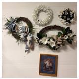 Decorative Wreaths and Framed Floral Artwork