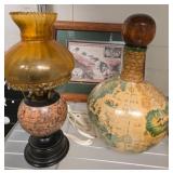 Globe Motif Lamp, Corked Bottle, and Framed Map