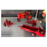Red Farmall Toy Tractor With Implements