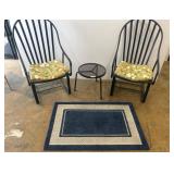 Patio Rockers, Metal Table, and Rectangular Rug