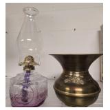 Glass Oil Lamp and Brass Vessel