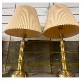Brass Table Lamps with Pleated Shades