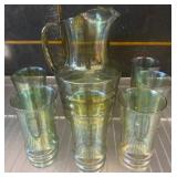 Iridescent Glass Pitcher and Tumblers Set
