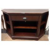 Dark Wood Corner Console Table with Shelves