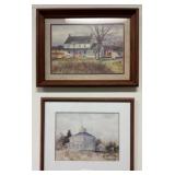 Two Framed Watercolor Paintings of Houses