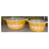 Pyrex Orange Floral Pattern Nesting Bowls with Lid