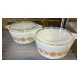 Pyrex Bowls with Lids, White with Floral Design