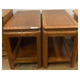 Oak Side Tables with Pull-Out Trays