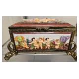 Porcelain and Brass Musical Box with Reuge Movemen