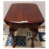 Drop-Leaf Wooden Side Table with Cabriole Legs