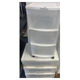 Two Sets of White Plastic Storage Drawers