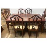 Cherry Dining Table with 6 Chairs and Two Leaves