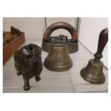Iron, Brass Bells, and Cast-Iron Lion Figurine