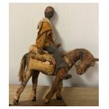 Fabric and Wood Rider on Horse Figurine