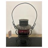 Metal Railroad Lantern with Red Glass Globe