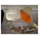 Decorative Reflector and Carved Canoe Figurine