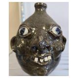 Glazed Ceramic Face Jug with Handle