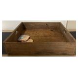 Wood Crate With Advertising and Cloth Potholders