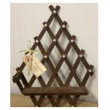 Wood Wall Shelf with Pegged Lattice Design