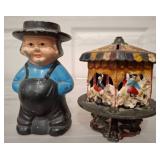 Cast Iron Figurine and Carousel Bank