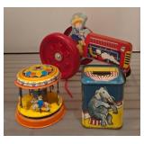 Vintage Tin Toy Collection with Carousel