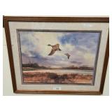 Framed Watercolor of Ducks in Flight