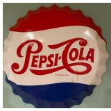 Pepsi-Cola Bottle Cap-Style Metal Sign, 28 Inches