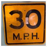 Yellow Metal 30 MPH Speed Limit Sign