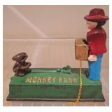 Painted Cast Iron Mechanical Monkey Bank