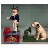 Cast Iron Uncle Sam Bank and Dog Figurine Pair