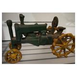 Cast Iron Tractor Toy with Yellow Spoked Wheels