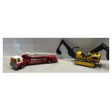 Buddy L Fire Truck and Yellow Toy Excavator