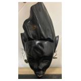 Carved Black Wooden Mask with Metal Accents