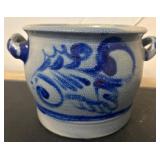 Stoneware Crock with Blue Floral Decoration