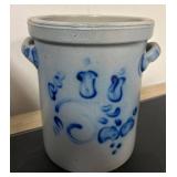 Gray Stoneware Crock with Blue Cobalt Designs