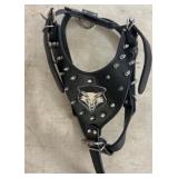 Black Leather Dog Harness with Stud Accents