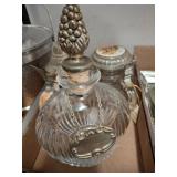 Glass Decanter and Two Lidded Beer Steins