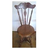 Wooden Chair with Turned Legs and Carved Backrest
