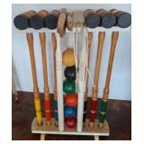 Wooden Croquet Set with Rack and Accessories