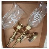 Brass Wall Sconces with Etched Glass Shades