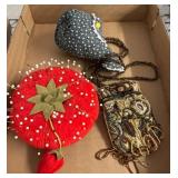 Beaded Bag with Pincushions and Fabric Bird