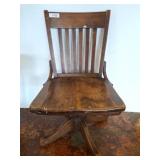Wooden Swivel Office Chair with Slatted Backrest