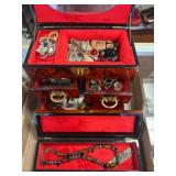Lacquered Jewelry Box with Assorted Costume Jewelr