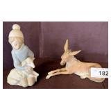 Lladro Porcelain Figurines: Girl with Lamb, Fawn