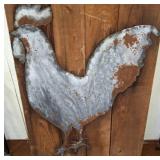 Metal Rooster Art on Wooden Panel