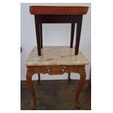 Marble-Top Table with Carved Wood Legs and Stool