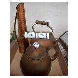 Copper Teapots with Porcelain and Wood Handles