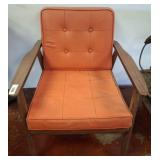 Mid-Century Wood Lounge Chair with Orange Cushions